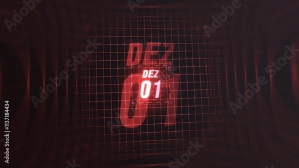Fototapeta 1 Dezembro. Calendar with number and month in neon red with grid background. 4k. 