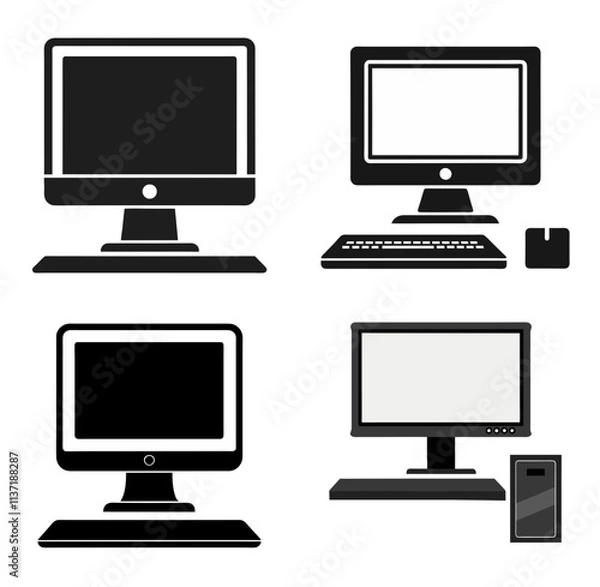 Fototapeta Desktop computer silhouette vector illustration