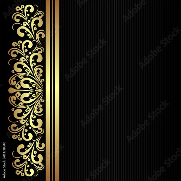 Obraz Black fabric pattern with golden floral Border.
