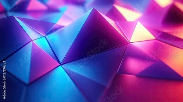 Fototapeta Abstract 3D geometric shapes with vibrant neon colors.