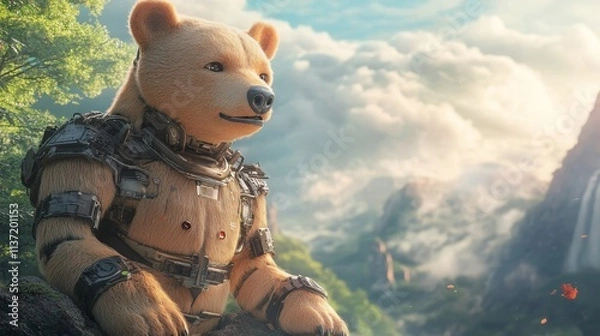 Obraz A Cybernetic Bear Contemplating the Landscape