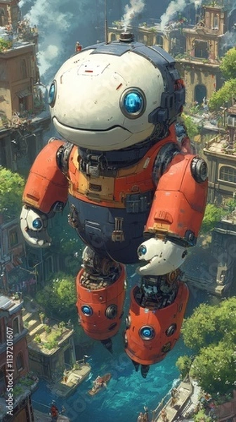 Obraz Giant Robot Overlooking City