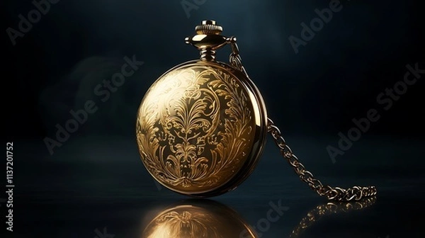 Obraz Elegant Gold Pocket Watch With Intricate Design