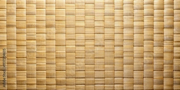 Fototapeta Close-up view of a Japanese traditional tatami texture with intricate woven patterns in light brown , tatami, Japanese