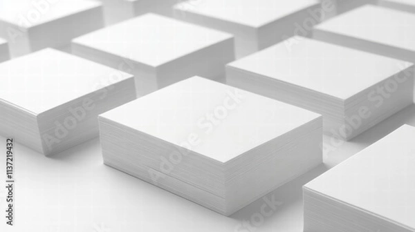 Fototapeta Stack of Blank White Business Cards Mockup