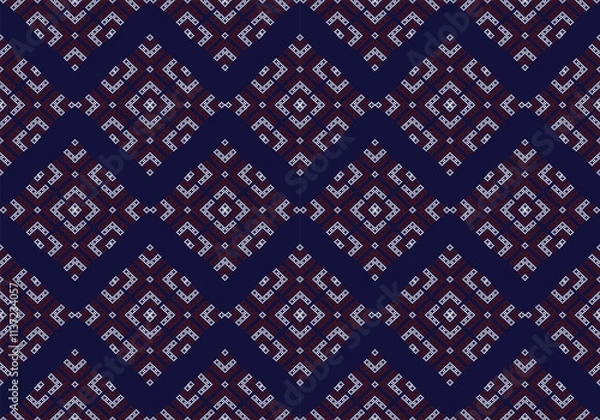 Fototapeta Seamless floral leaf vector pattern design with geometric pixels.