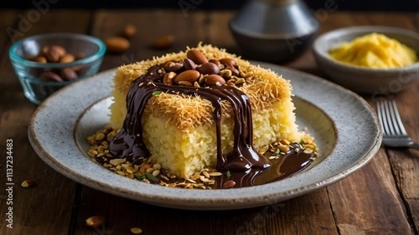 Fototapeta "Kunafa Lava Cake: Crispy Outer Layers with a Delicious Chocolate Explosion"