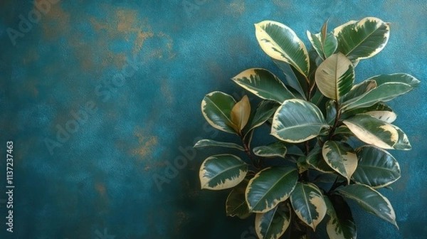 Obraz Ficus elastica Tineke against a teal background