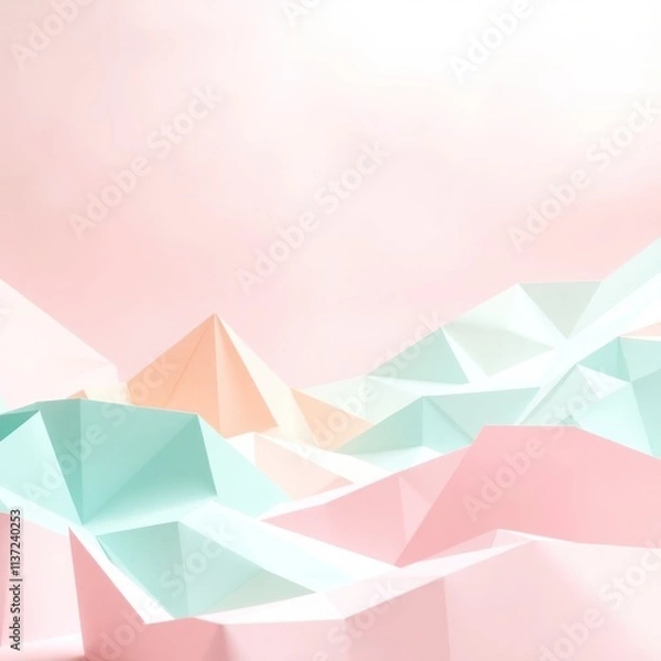 Fototapeta A soft, abstract landscape of pastel-colored geometric shapes creating a serene atmosphere.