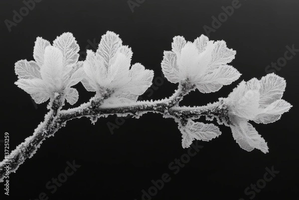 Fototapeta Frost-Covered Branch in Black and White