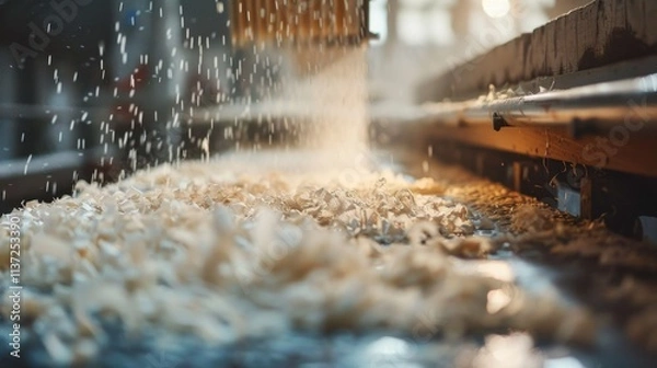 Fototapeta Paper Mill: A factory that processes raw wood pulp into paper products, including cardboard, tissue, and paper sheets, for use in packaging, printing, and more.
