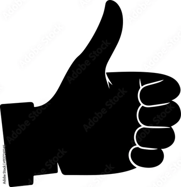 Obraz Isolated vector illustration. Human Caucasian hand in a thumb up OK gesture. Black and white linear silhouette. Cartoon style.
