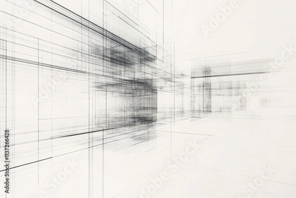 Obraz abstract black and white wireframe architecture rendering for construction and interior design project presentations