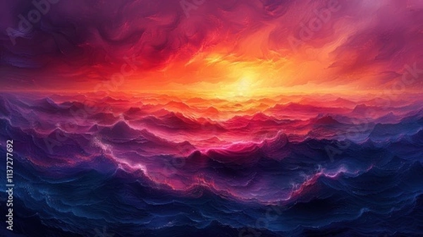 Obraz An artistic depiction of a sunset with vibrant orange, pink, and purple hues blending together 