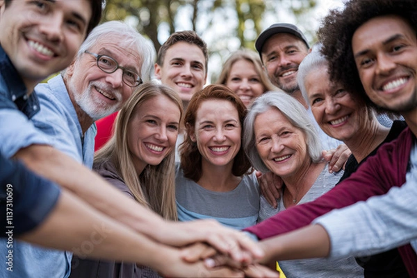 Obraz Diverse group of people of all ages and backgrounds smiling together, symbolizing unity