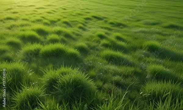 Fototapeta Beautiful hybrid grass lawn with mowing patterns, backyard, patterned, lawnmower