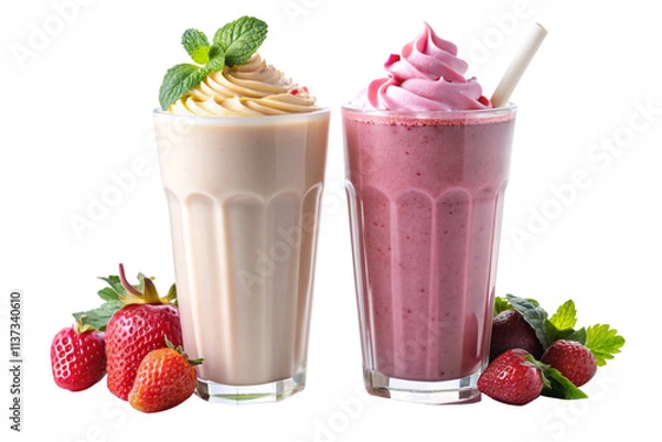 Fototapeta strawberry smoothie with blueberries