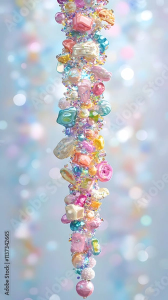 Obraz Pastel-colored beads and gems cascading down, creating a whimsical, decorative garland.