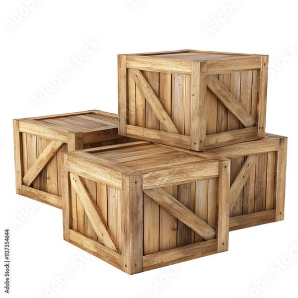 Obraz Old closed wooden crate box isolated on white background