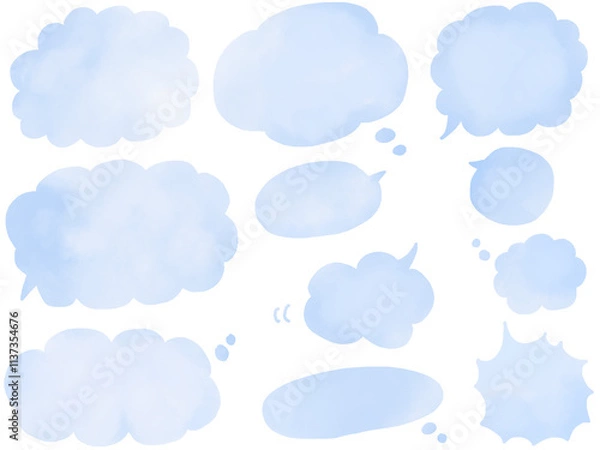 Fototapeta 吹き出し：水彩風の手描きフキダシのセット