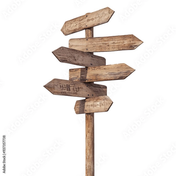 Obraz wooden road directional signpost isolated on white background