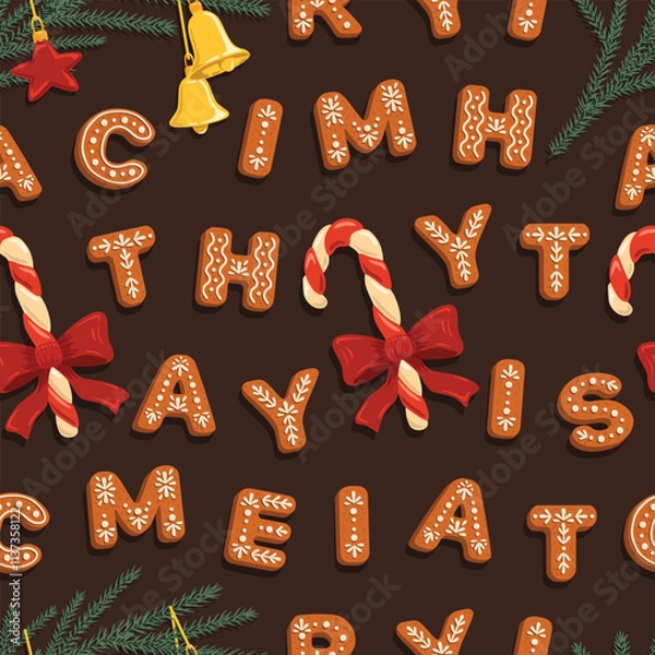 Fototapeta Seamless Christmas pattern. Holiday background with Christmas elements. Cartoon texture for fabric, wallpaper, wrapping paper.