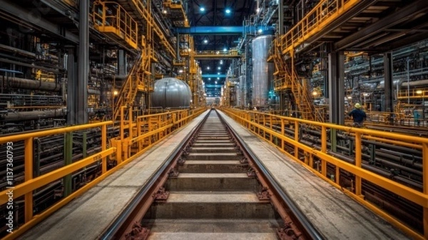 Fototapeta Industrial Rail Track in Factory