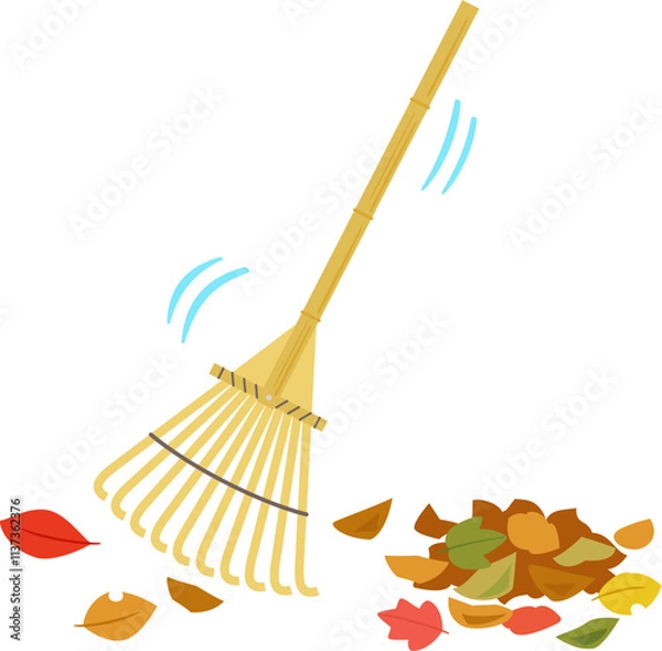 Fototapeta 熊手で集めた落ち葉