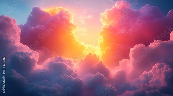 Fototapeta Pink and Yellow Clouds Abstract Background