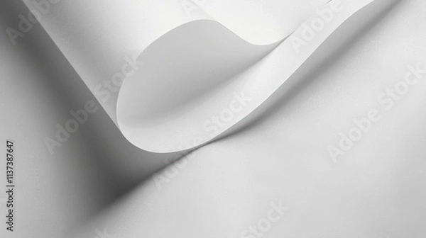 Fototapeta A close-up of a curved sheet of smooth, white paper.
