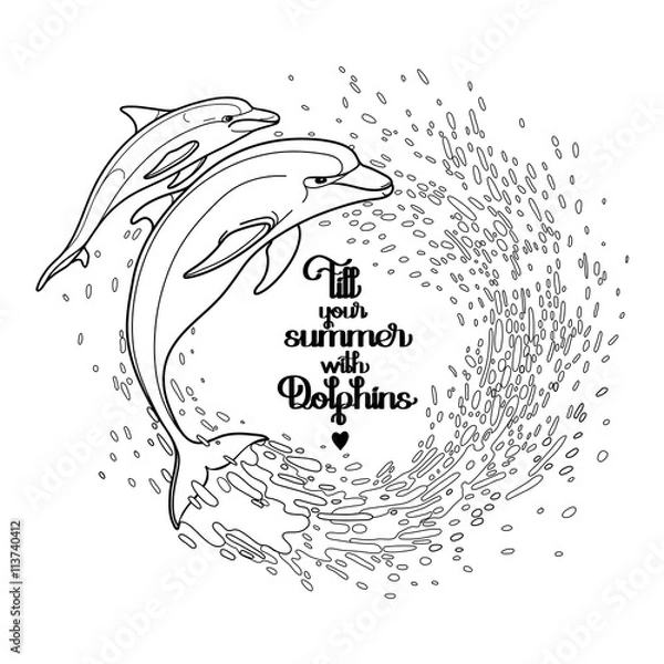 Fototapeta Graphic dolphins with circle of water