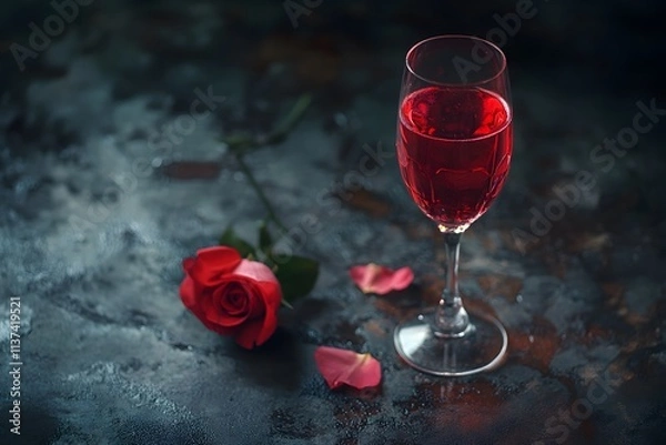 Fototapeta Photo: Romantic Red Wine and Rose Setting Illustration