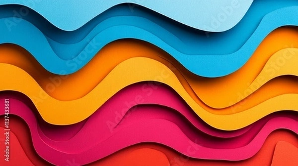 Fototapeta A vibrant, layered paper design featuring wavy patterns in bright colors.