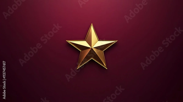 Fototapeta shiny gold star on rich burgundy background, symbolizing excellence and achievement. This striking design captures attention and evokes sense of prestige and honor