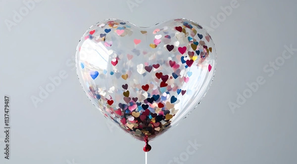 Obraz A heart-shaped balloon filled with colorful confetti hearts, perfect for celebrations and special occasions.