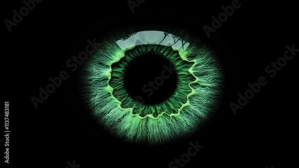 Fototapeta сlose up green iris on black background  macro  photography