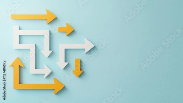Fototapeta Colorful arrows on a blue background representing direction and choice.