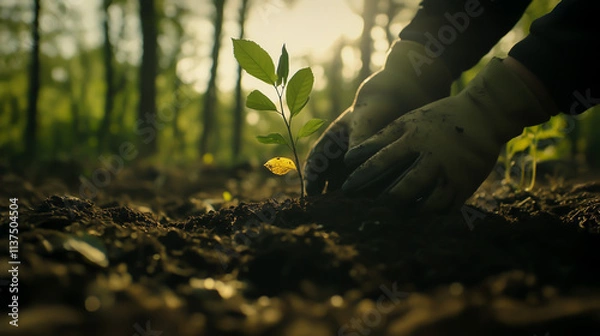 Fototapeta A tranquil outdoor scene with vibrant green plants and a serene environment, symbolizing harmony with nature. Ideal for Earth Day themes or environmental awareness campaigns.