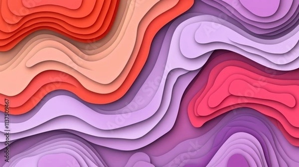 Fototapeta Abstract Layered Papercut Design: Vibrant Hues and Dynamic Curves