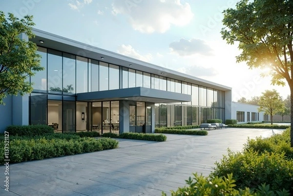 Fototapeta Modern hospital isolation ward exterior showcasing advanced medical facilities and compassionate care, emphasizing the importance of health infrastructure in safeguarding public well-being.