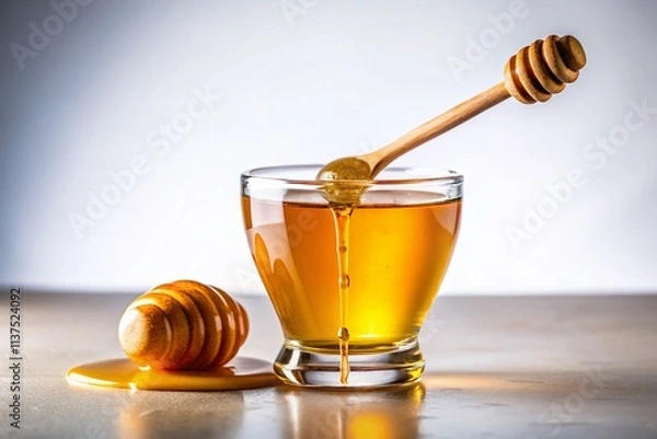Fototapeta Isolated Honey Glass, Golden Honey Dripping, Sweet Honey Texture,  Closeup Honey Photography, Delicious Honey Image, Honey Background