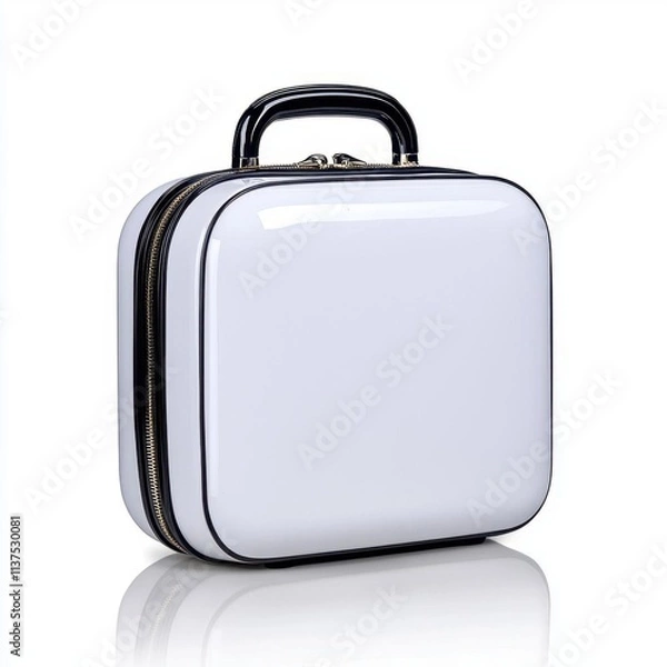 Fototapeta A photostock of a stylish white cooler box, isolated on a clean white surface, portable and functional, High Quality
