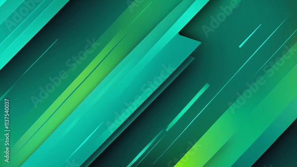 Obraz Futuristic green gradient background with sharp diagonal lines and layered abstract geometric shapes for modern digital designs.