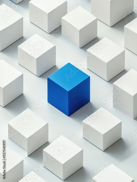 Fototapeta Single Blue Cube Among White Cubes