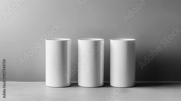 Fototapeta Three White Vases on Table