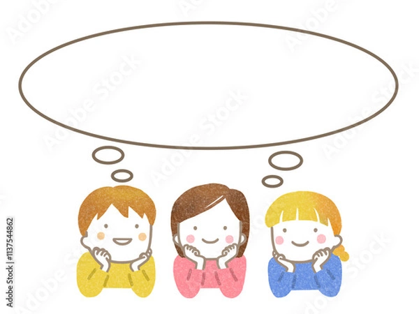 Obraz 頬杖をつく子供たちと吹き出し