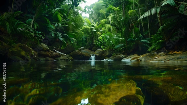 Fototapeta Hidden Tropical Lagoon with Waterfall
