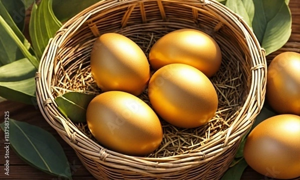 Obraz golden eggs in a basket