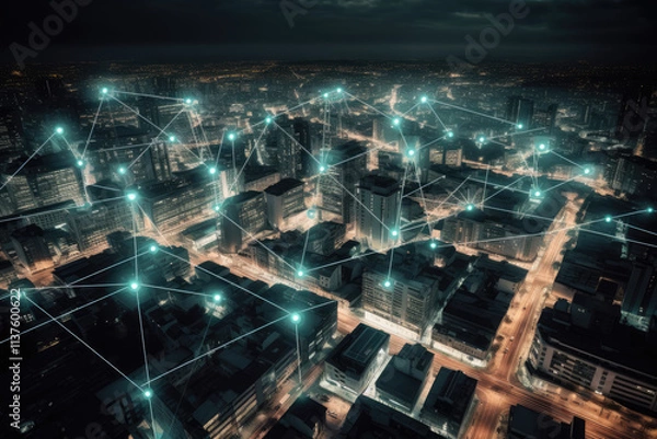 Fototapeta generated illustration of progress internet urban technology.