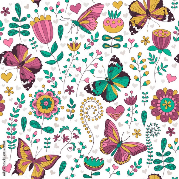 Fototapeta Seamless floral colorful vector pattern.